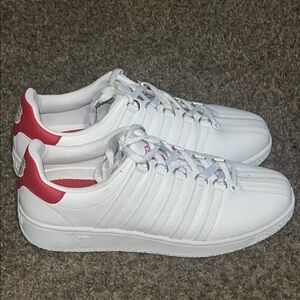 K-Swiss White and Red Sneakers Classic Low-Top Design